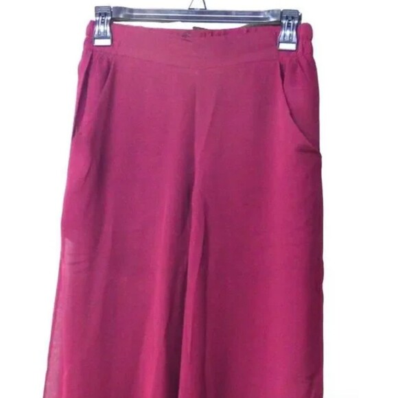 UNIQ Sheer Burgundy Pants w/ Built In Shorts Extra Wide Leg Elastic Waist Sz. M - Picture 4 of 10